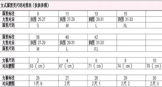 不同的身材不同的身高尺码不同 女裤子尺码对照表